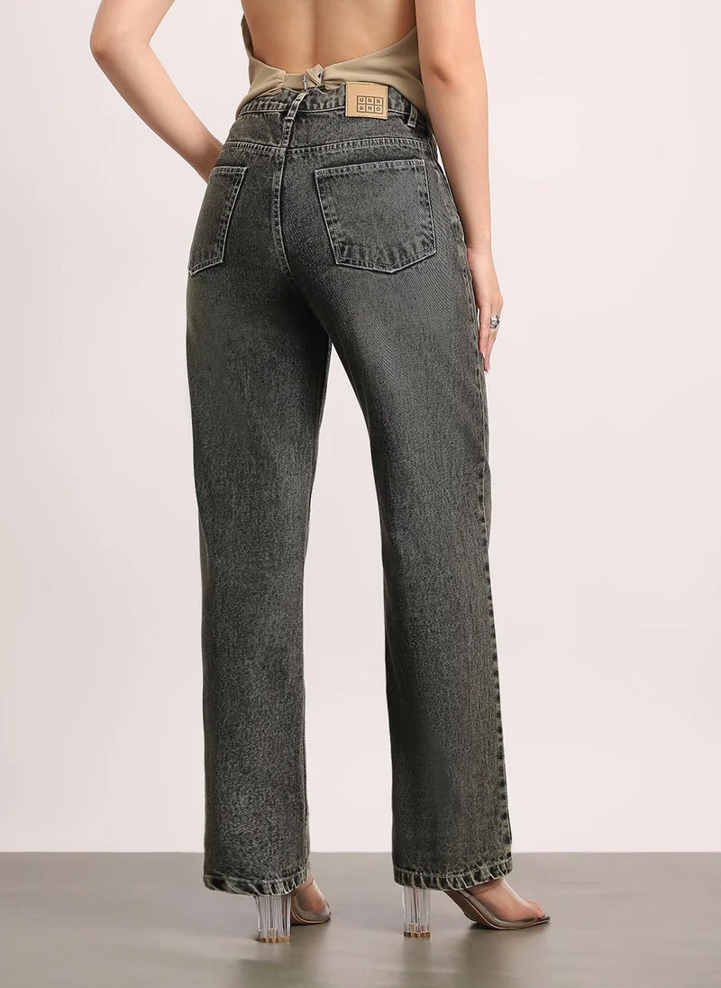 Urbano Fashion  Urbano Fashion Women's Grey High Rise Straight Fit Washed Jeans Non-Stretchable for Women | Best Price UAE